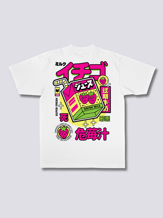 POISON STRAWBERRY いちごジュースのバックプリントTシャツ
