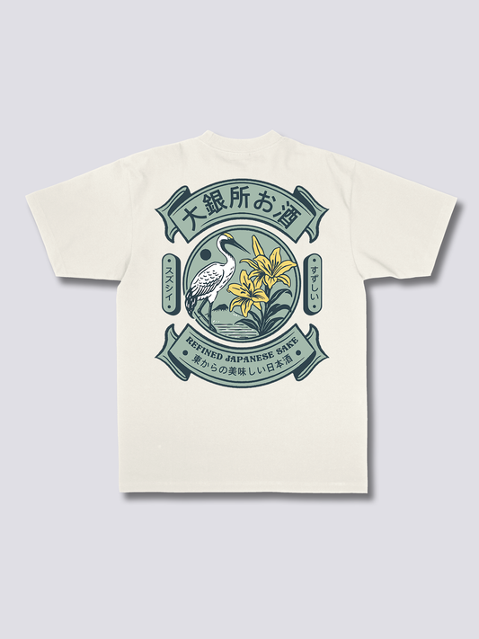 REFINED SAKE 日本酒ラベルのバックプリントTシャツ