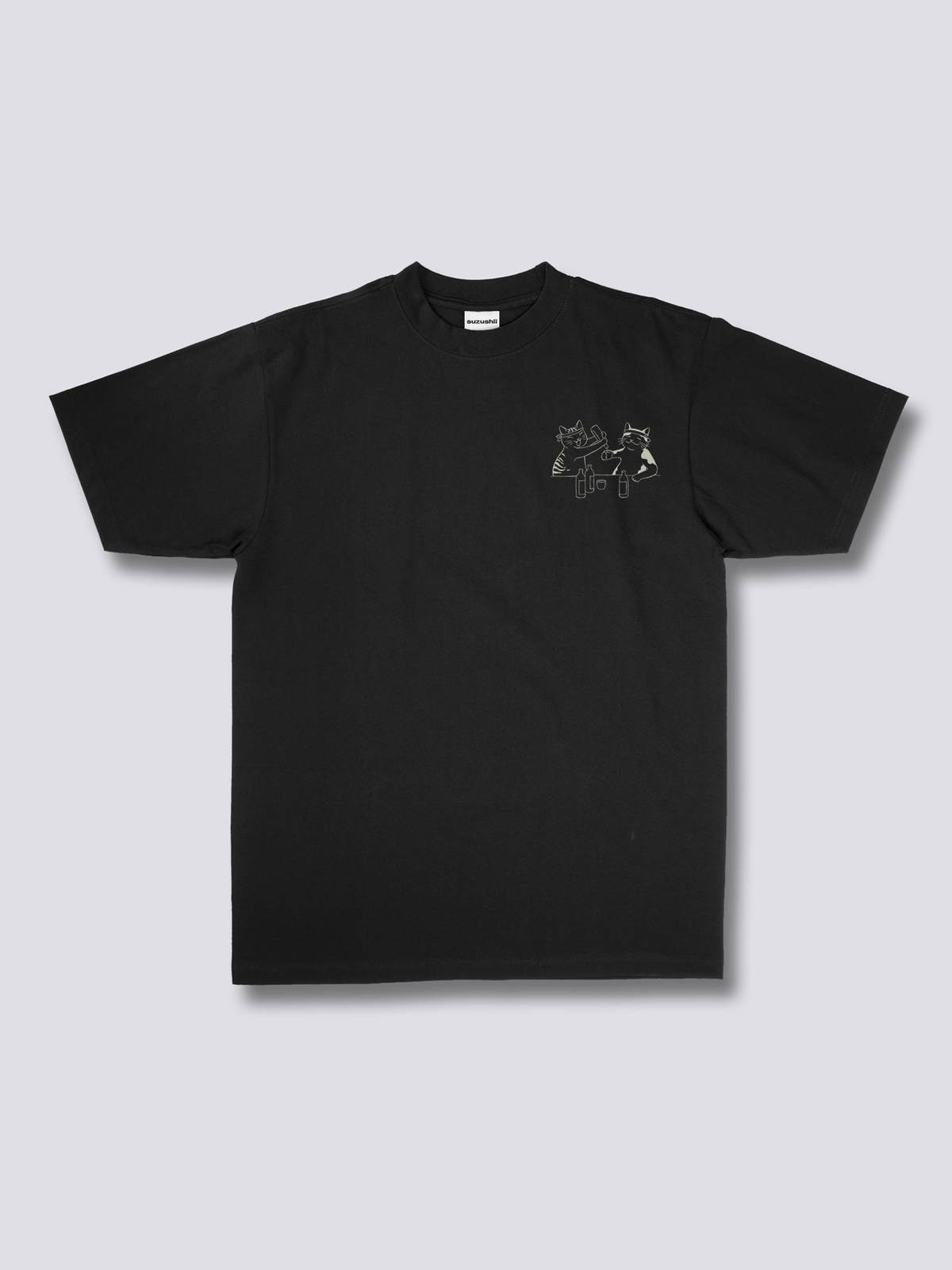 SAKE NIGHT 酔っぱらい猫のバックプリントTシャツ