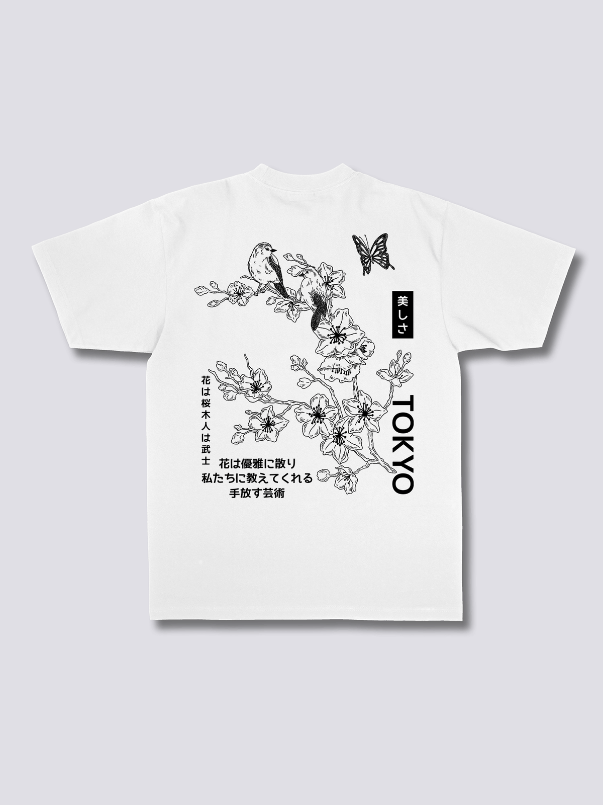 SAKURA BLOOM 桜と蝶のバックプリントTシャツ