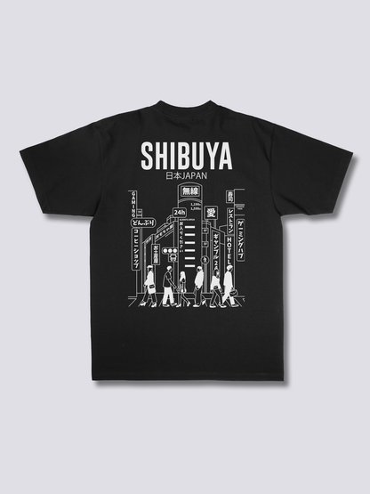 SHIBUYA CITY 渋谷の街並みのバックプリントTシャツ