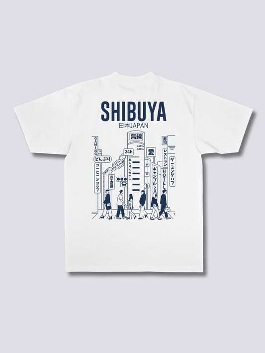SHIBUYA CITY 渋谷の街並みのバックプリントTシャツ