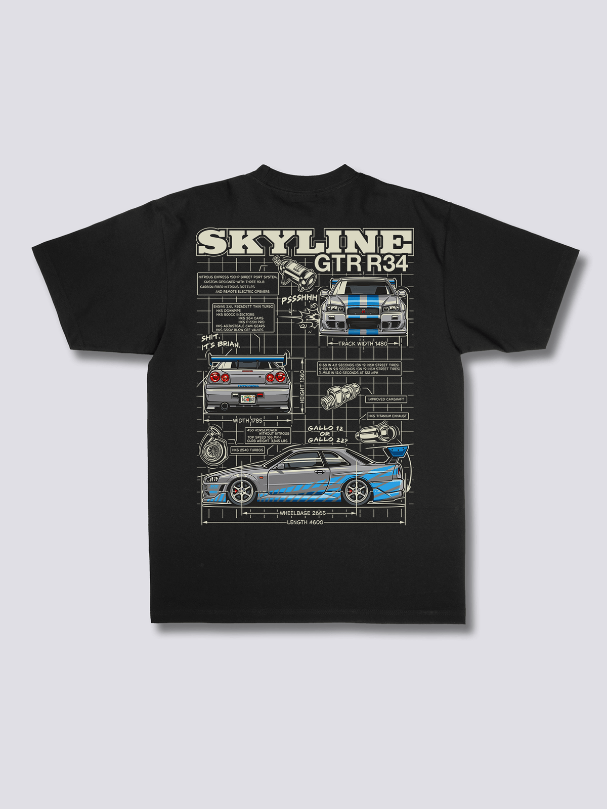 SKYLINE PROJECT スポーツカーのバックプリントTシャツ