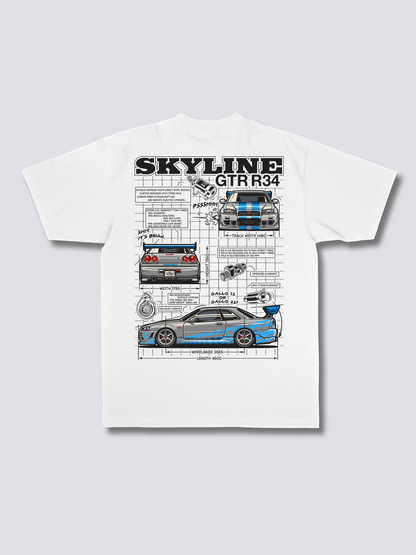 SKYLINE PROJECT スポーツカーのバックプリントTシャツ