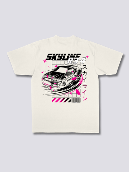 SKYLINE R34 スポーツカーのバックプリントTシャツ