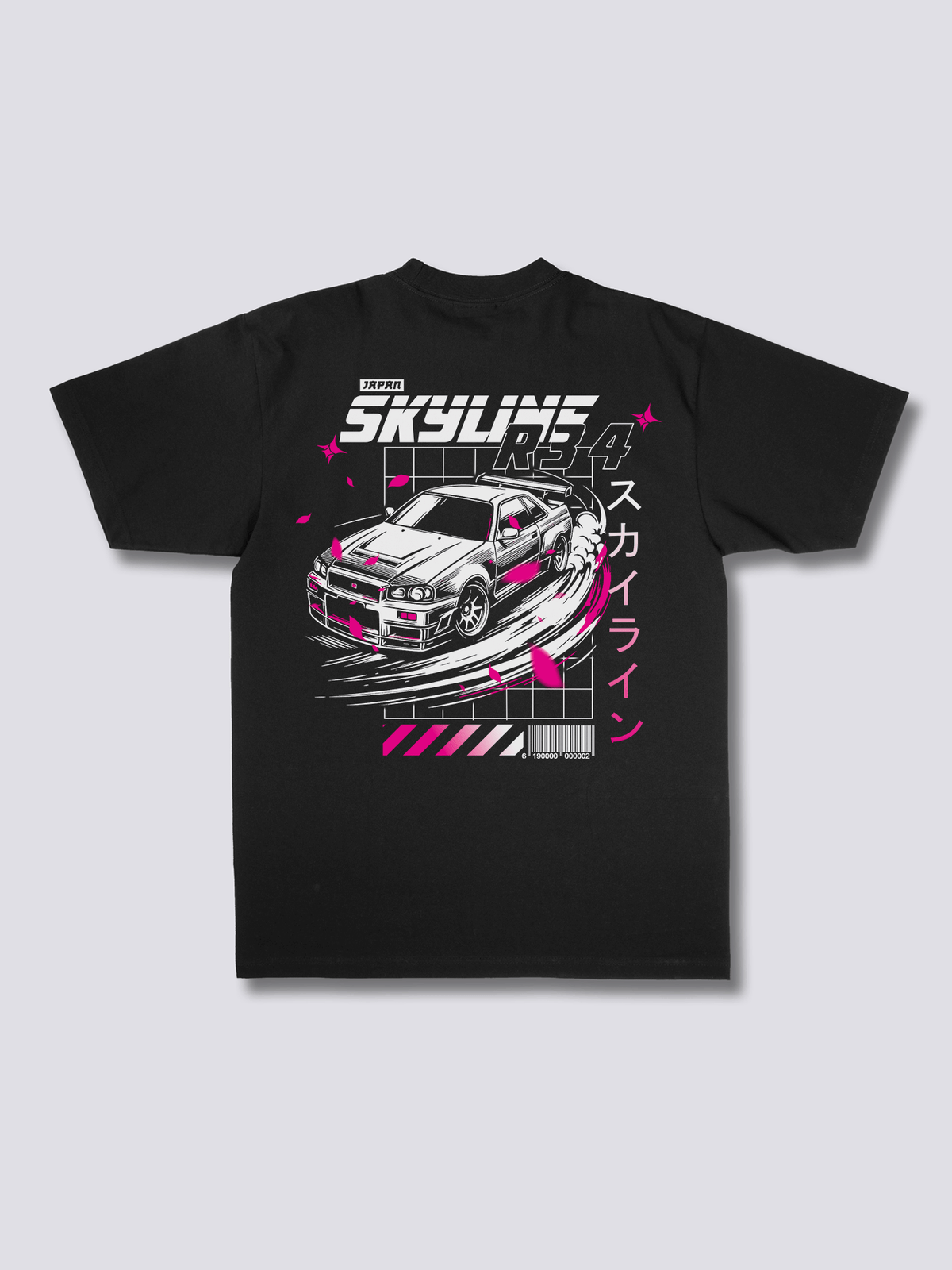 SKYLINE R34 スポーツカーのバックプリントTシャツ