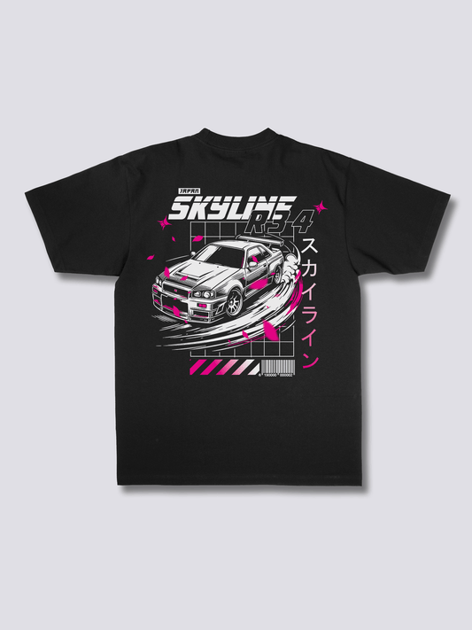 SKYLINE R34 スポーツカーのバックプリントTシャツ