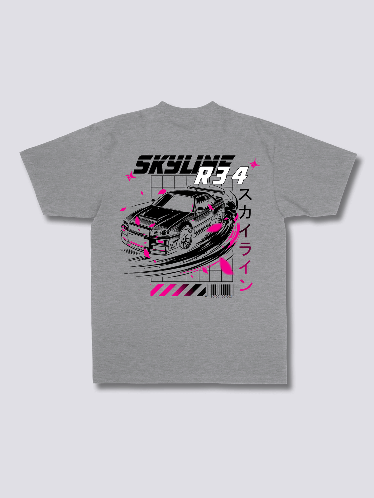 SKYLINE R34 スポーツカーのバックプリントTシャツ