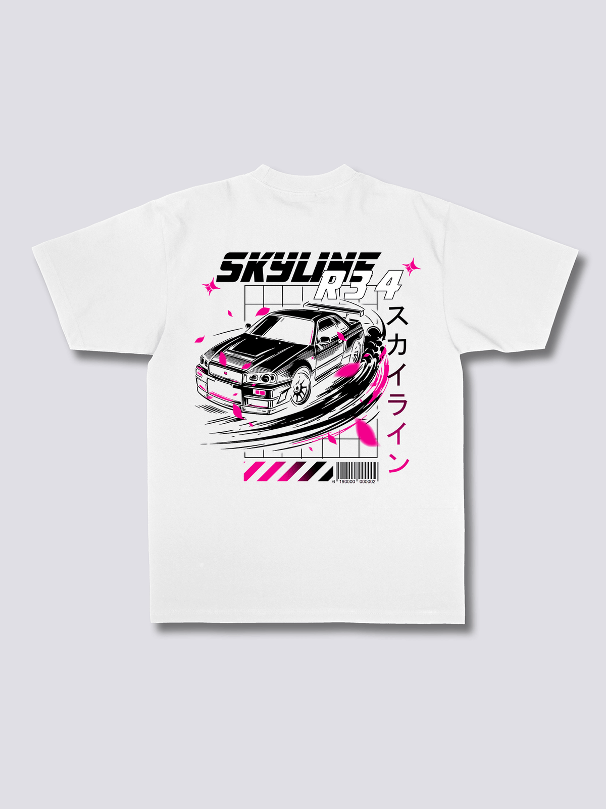 SKYLINE R34 スポーツカーのバックプリントTシャツ