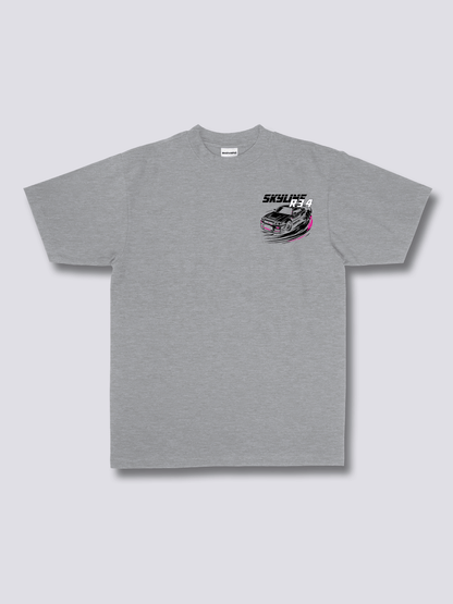 SKYLINE R34 スポーツカーのバックプリントTシャツ