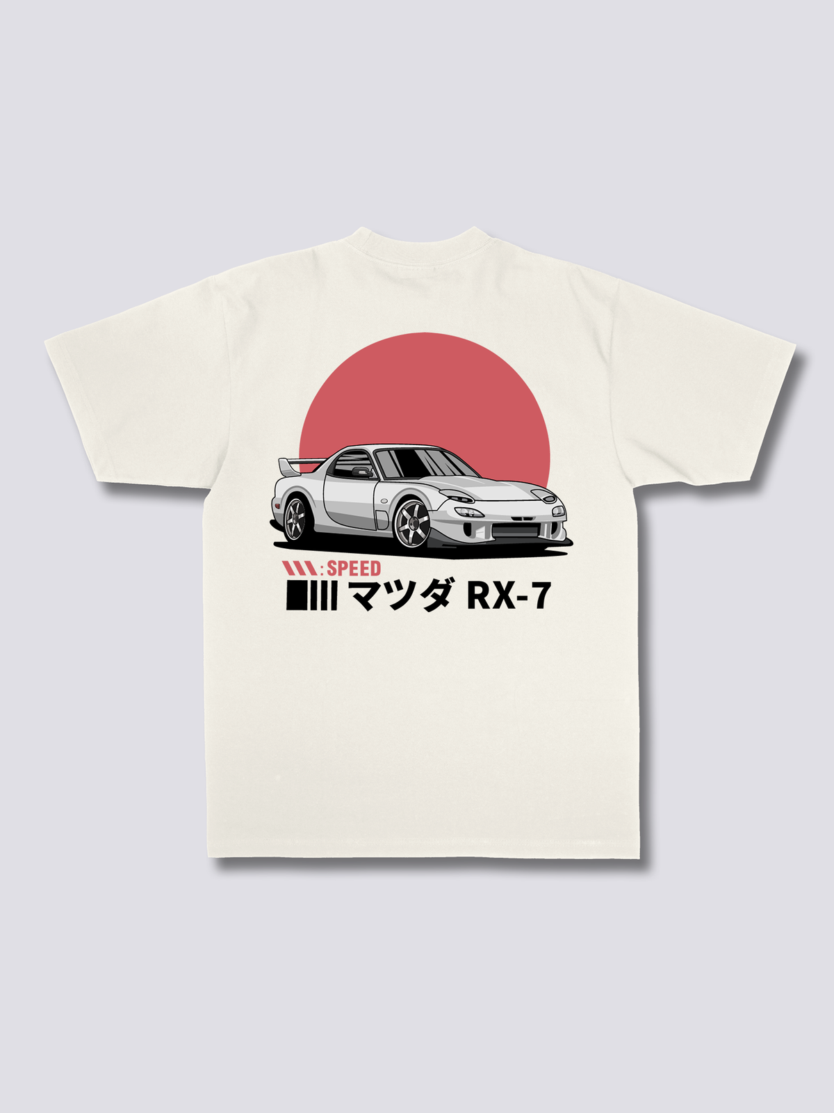 SUNRISE DRIVE 朝日とスポーツカーのバックプリントTシャツ