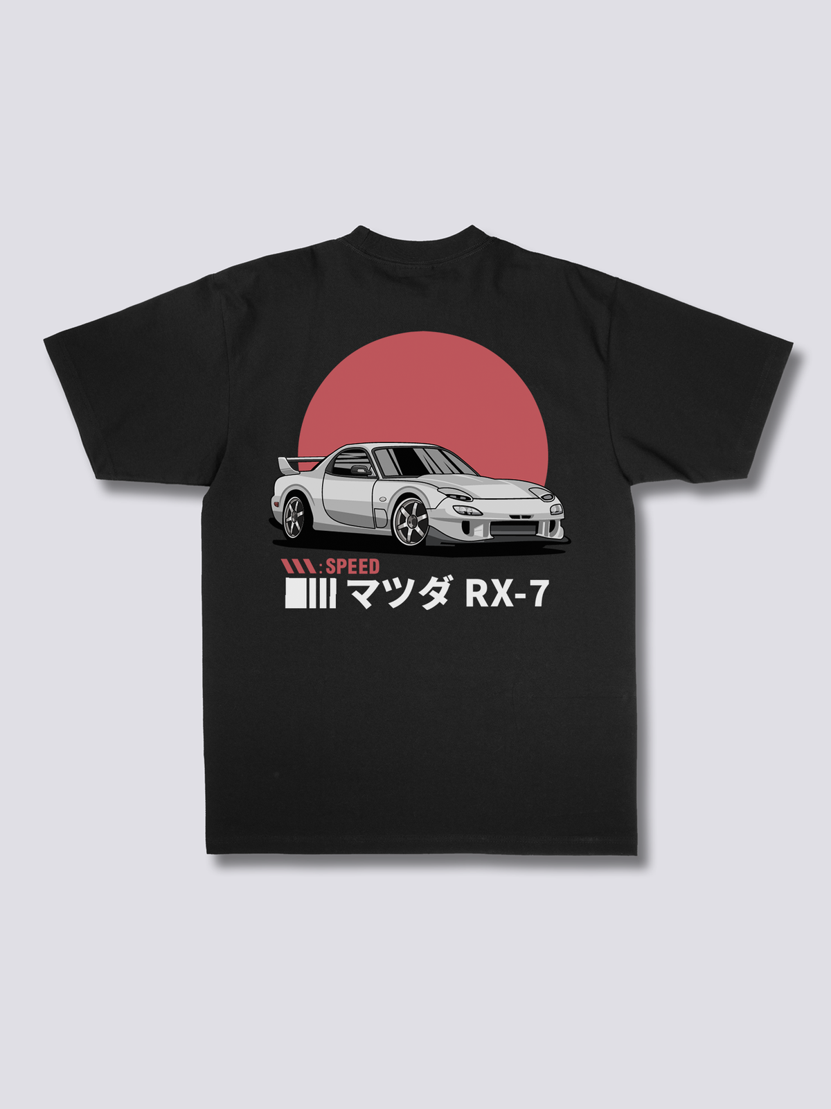 SUNRISE DRIVE 朝日とスポーツカーのバックプリントTシャツ