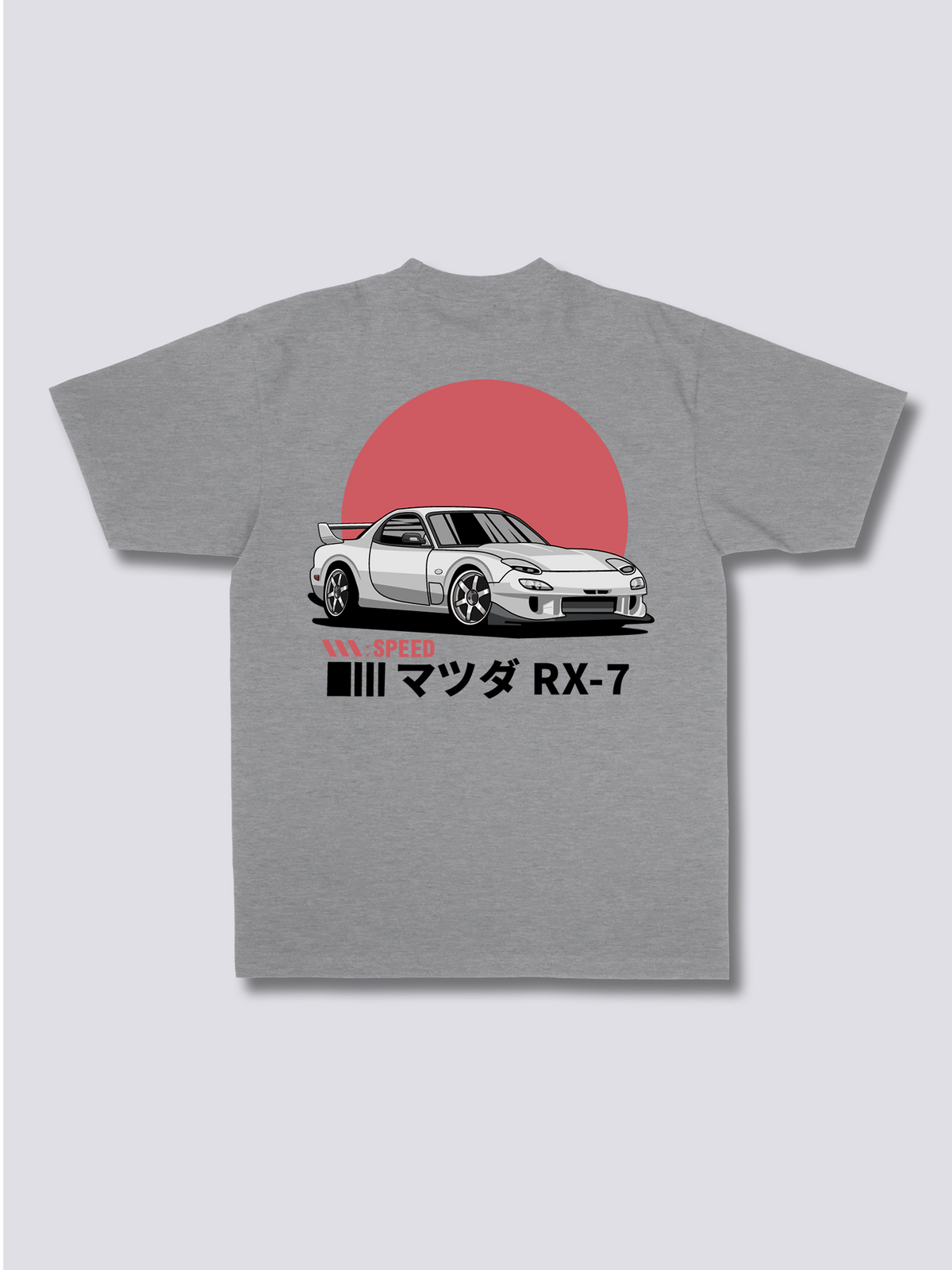 SUNRISE DRIVE 朝日とスポーツカーのバックプリントTシャツ