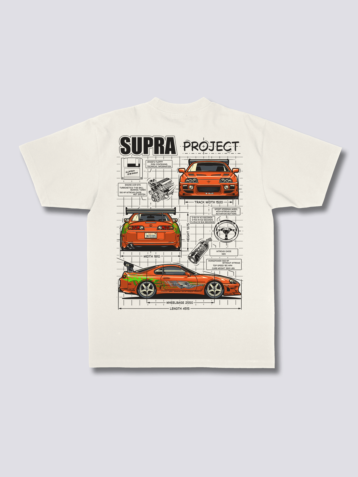 SUPRA PROJECT スポーツカーのバックプリントTシャツ
