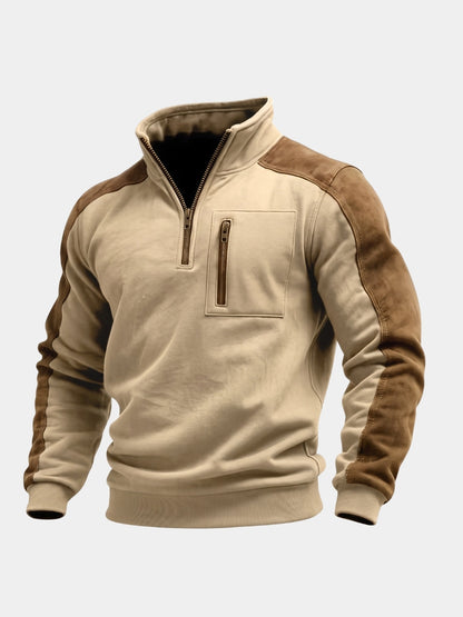 Flat lay of the khaki quarter-zip pullover