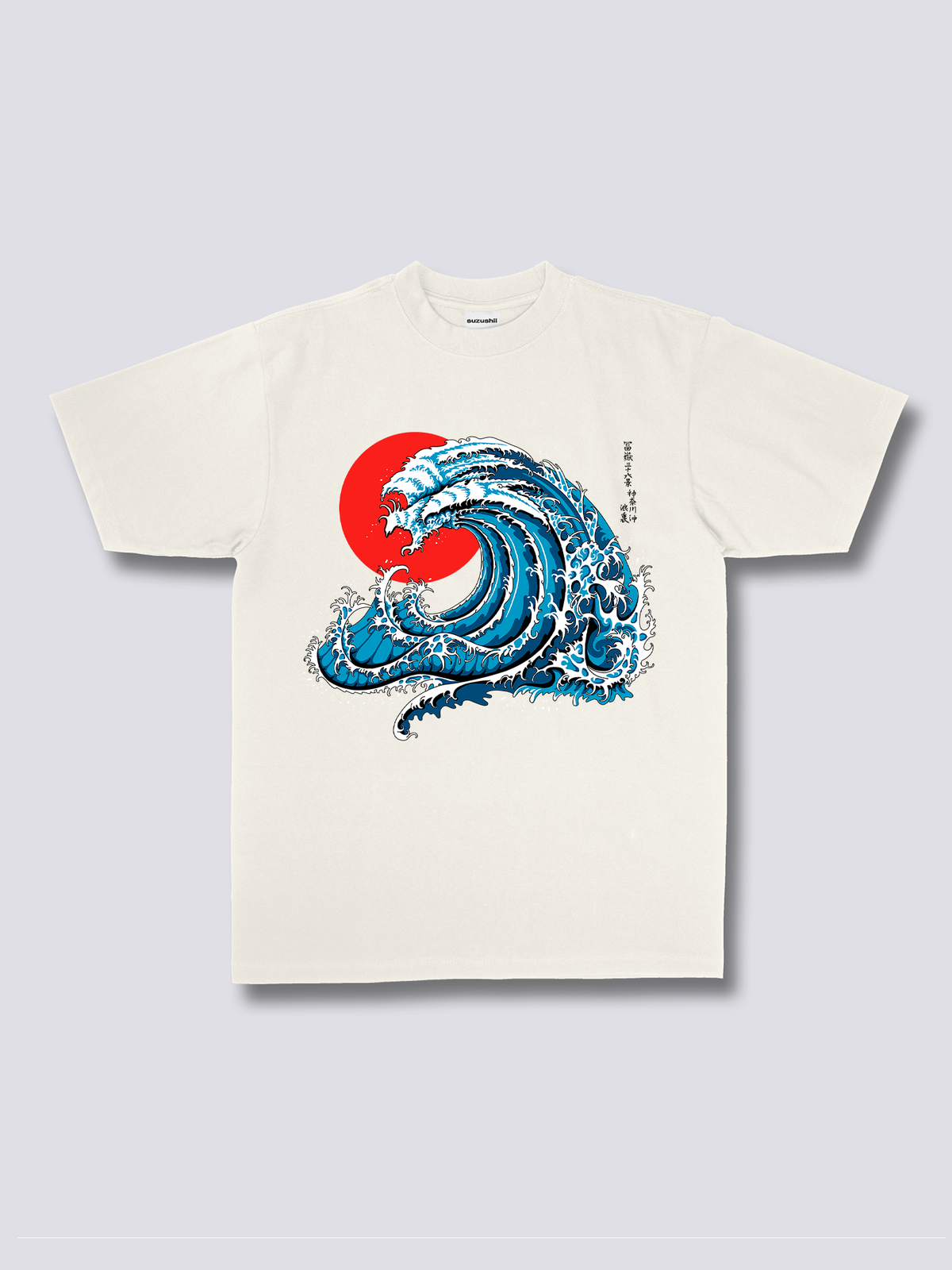 WAVY PHOENIX 波と赤い太陽のフロントプリントTシャツ