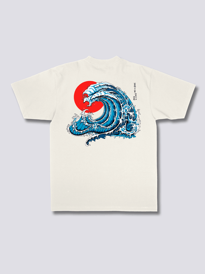WAVY PHOENIX 波と赤い太陽のバックプリントTシャツ
