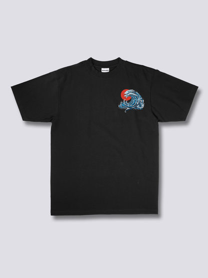 WAVY PHOENIX 波と赤い太陽のバックプリントTシャツ