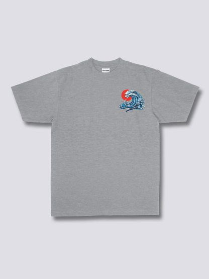 WAVY PHOENIX 波と赤い太陽のバックプリントTシャツ