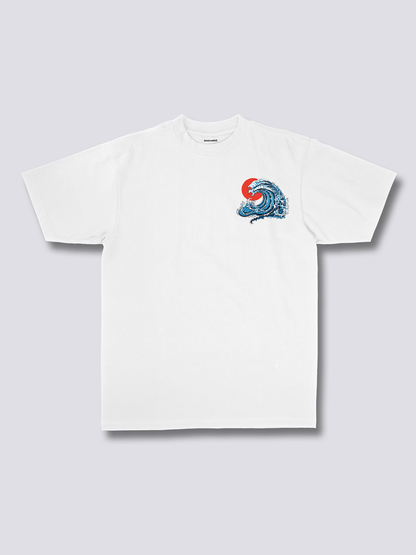 WAVY PHOENIX 波と赤い太陽のバックプリントTシャツ