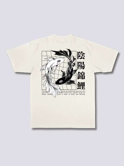 YING YANG KOI 陰陽錦鯉のバックプリントTシャツ