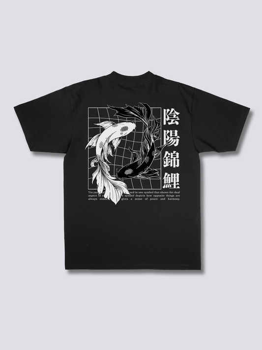 YING YANG KOI 陰陽錦鯉のバックプリントTシャツ