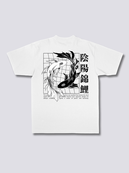YING YANG KOI 陰陽錦鯉のバックプリントTシャツ