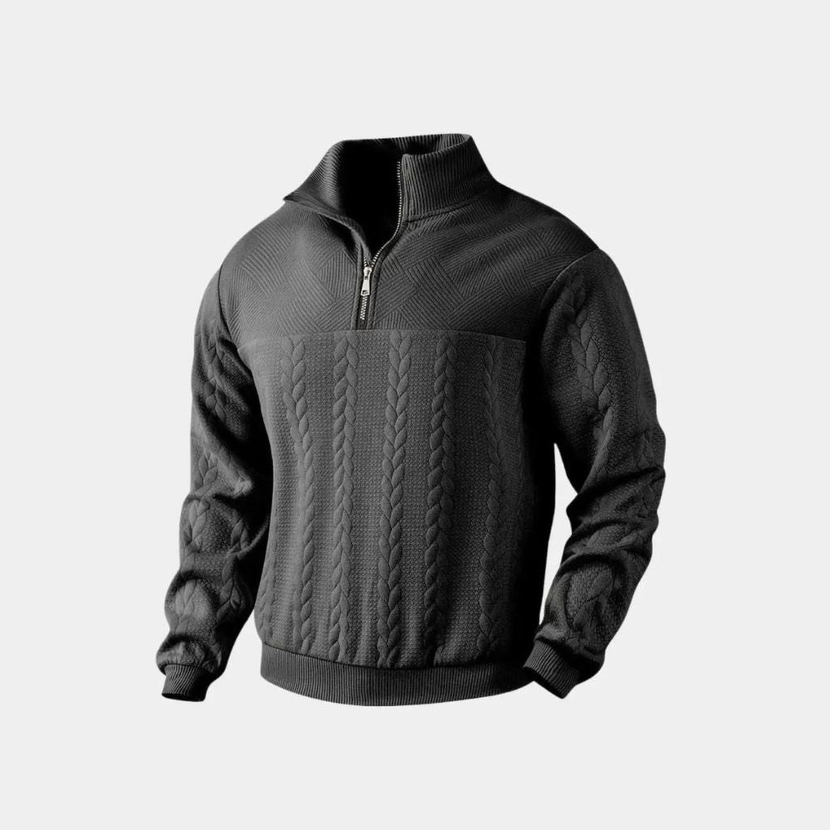 ASHER ハーフジップのケーブルニット