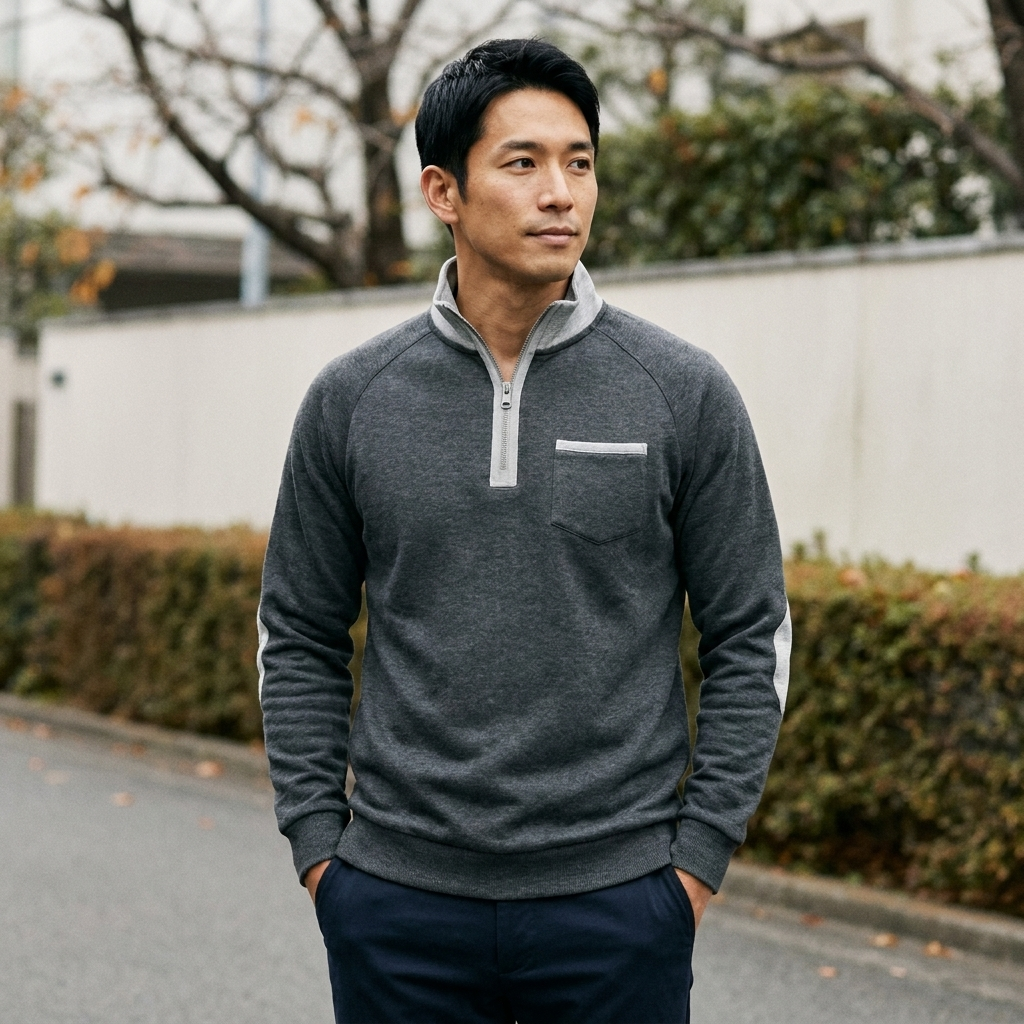 BRYCE 配色襟のハーフジップスウェット
