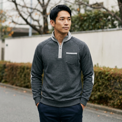 BRYCE 配色襟のハーフジップスウェット